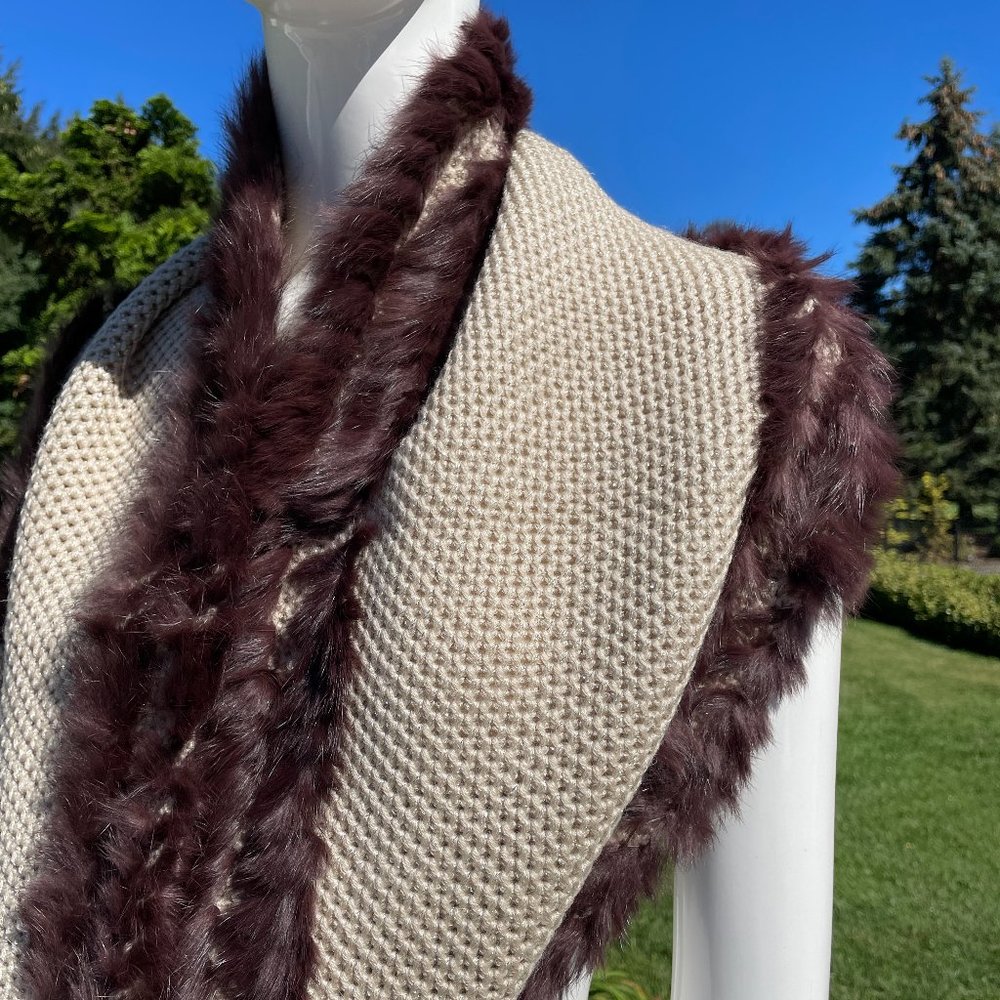 LA FIORENTINA 100% GENUINE RABBIT FUR INFINITY CAMEL & BROWN GOLD METALLIC SCARF - Picture 8 of 13